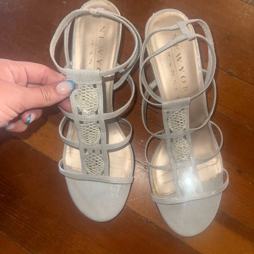 New York Transit Light Gray Strappy Sandals